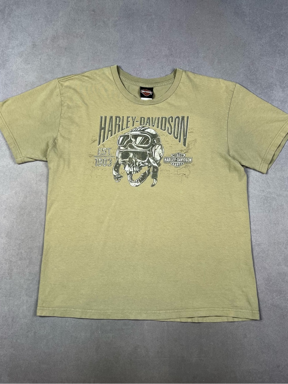 Harley-Davidson Olive Green Skull Graphic Short Sleeve Tee Made In USA